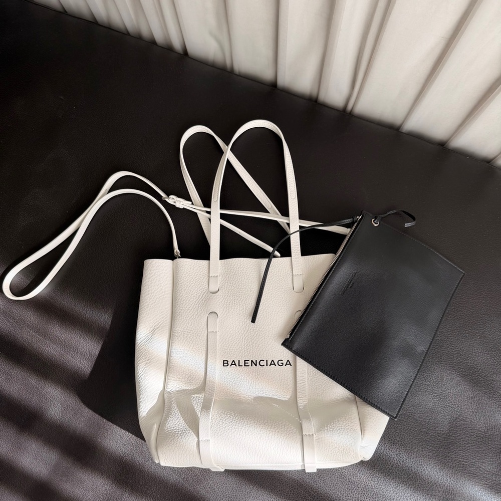 Balenciaga White Tote and black pouch